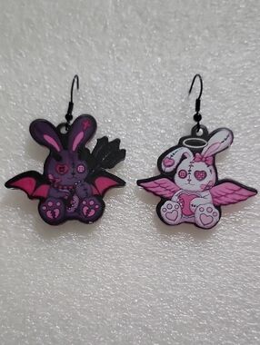 Hand Crafted Pink & Purple Bunny Wing Dangle Earrings